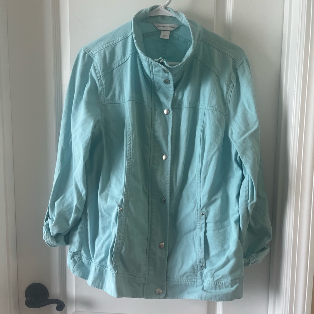Christopher & Banks Aqua Blue Full Zip Snap Button Jacket Women’s Size Large
